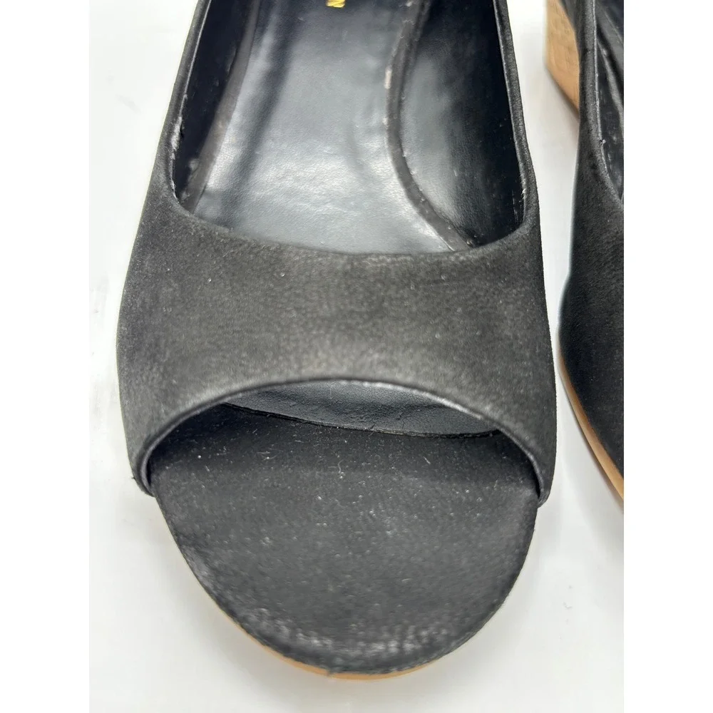 Cole Haan Women's Black Suede Peep Toe Cork Wedge Pumps Classic Dress Shoes